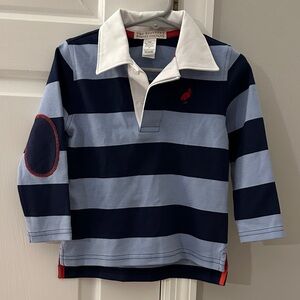 The Beaufort Bonnet Company Navy & Light Blue Striped Rugby Polo